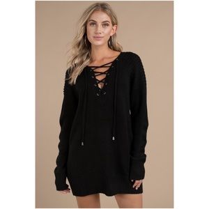 Tobi- Never Forget You Black Lace Up Sweater Dress